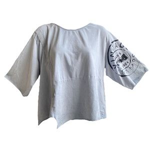 Luukaa Cropped Vintage Stamp Print Cropped 3/4 Sleeve Bohemian Shirt Sz …